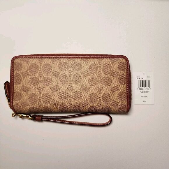 NWT Coach C7162 Continental Long Zip Around Wallet Wristlet Tan Signature Rust - Picture 1 of 4